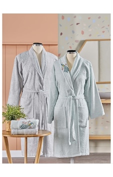 Taç Soft Bambu Aile Bornoz Seti Anna Mint Gri Gri - Mint