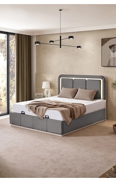 Demonte Baza Seti, Nox Ledli Çift Kişilik Baza Başlık Maxi Yatak Seti, Gri - 160x200 Cm 160 x 200 Demonte Baza Seti, Nox Ledli Çift Kişilik Baza Başlık Maxi Yatak Seti, Gri - 160x200 Cm 160 x 200