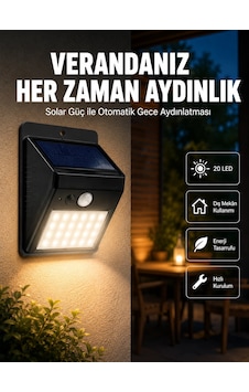 Bahçe Ve Dış Mekanlar İçin Güneş Enerjili 20 Led Hareket Sensörlü Lamba Yeni Nesil - 4997