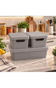Selka Home Kapaklı 3'lü Organizer Kutu Gri Selka Home Kapaklı 3'lü Organizer Kutu Gri
