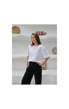Paw Garage Kadın Mia İnterlok Kumaş Bisiklet Yaka Oversize T-shirt Beyaz Paw Garage Kadın Mia İnterlok Kumaş Bisiklet Yaka Oversize T-shirt Beyaz