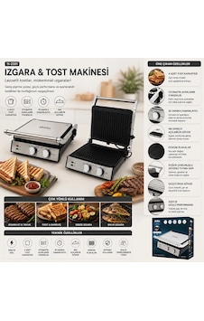 Ers Izgara Ve Tost Makinesi 4 Dilim Yapışmaz Yüzey 2000w Ssm-2598