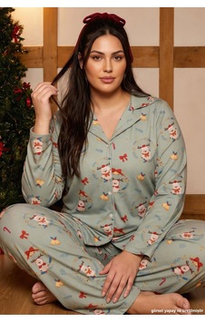 Siyah İnci Yeşil Yılbaşı Temalı Termal Kumaşlı Ultra Soft Yumuşak Büyük Beden Battal Boy Düğmeli Örme Pijama Takımı 26226530 Siyah İnci Yeşil Yılbaşı Temalı Termal Kumaşlı Ultra Soft Yumuşak Büyük Beden Battal Boy Düğmeli Örme Pijama Takımı 26226530
