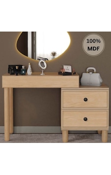 Meşe Mdf Makyaj Masası Ledli Ayna Dahildir Bej Meşe Mdf Makyaj Masası Ledli Ayna Dahildir Bej