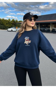 Fashion Friends Oversize Bisiklet Yaka Nakışlı Sweatshirt Lacivert Fashion Friends Oversize Bisiklet Yaka Nakışlı Sweatshirt Lacivert