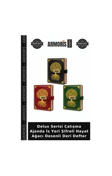 Delux Serisi Çalışma Ajanda İs Yeri Şifreli Hayat Ağacı Desenli Deri Defter Çok Renkli
