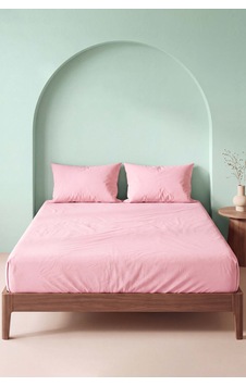 Soft Pembe %100 Pamuklu Çift Kişilik Lastikli Çarşaf Takımı - 3 Parça