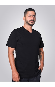 Lukitus Pamuklu V Yaka Kısa Kol Erkek T-shirt Siyah Siyah - Beyaz Lukitus Pamuklu V Yaka Kısa Kol Erkek T-shirt Siyah Siyah - Beyaz