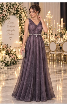 Gül&can Butik Mor Işıltılı Taş Detaylı Abiye Elbise Mor Gül&can Butik Mor Işıltılı Taş Detaylı Abiye Elbise Mor