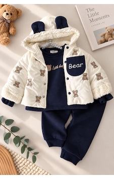 Minigimin Cicileri Ayıcık Nakışlı İçi Peluş Şişme Montlu Erkek Bebek 3 Lü Takım - Lacivert Minigimin Cicileri Ayıcık Nakışlı İçi Peluş Şişme Montlu Erkek Bebek 3 Lü Takım - Lacivert
