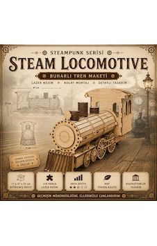Algwood 3d Ahşap Buharlı Tren Lokomotif Maketi - Steam Train Nostalji Serisi 149 Parça Lazer -yetişkin Ve Genç Hobi Seti 47x17x22 Cm