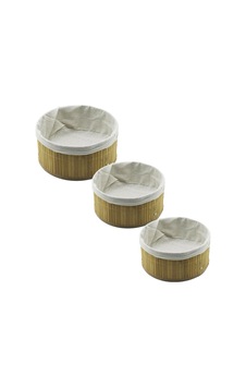 Pablito Home Pbt-598 Yuvarlak Bambu Kenar Organizer Sepet Seti Ahşap Altlık & Bezli 3 Boyut- 20'li Paket