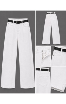 Ymr Moda Kemerli Palazzo Jeans Beyaz Ymr Moda Kemerli Palazzo Jeans Beyaz