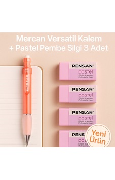 Mercan Versatil Kalem + Pastel Pembe Silgi 3 Adet Mercan Mercan Versatil Kalem + Pastel Pembe Silgi 3 Adet Mercan