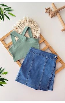 Miniğimin Cicileri Kız Çocuk Çapraz Askılı Kız Çocuk Crop Üst Ve Kot Şort Etek - Yeşil Yeşil-78743 Miniğimin Cicileri Kız Çocuk Çapraz Askılı Kız Çocuk Crop Üst Ve Kot Şort Etek - Yeşil Yeşil-78743