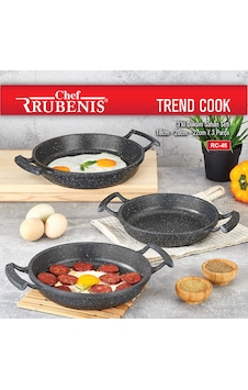 Chef Rubenis Trend Cook 3'lü Döküm Sahan Seti 18 CM - 20 CM - 22 CM Siyah