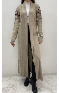 Onno Style Woman Spor Triko Kilim Desenli Uzun Hırka Gri Onno Style Woman Spor Triko Kilim Desenli Uzun Hırka Gri