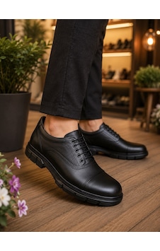 Beren Erkek Siyah Hakiki Deri Ortopedik İç Tabanlı Cap-toe Bağcıklı Günlük Casual Ayakkabı Beren Erkek Siyah Hakiki Deri Ortopedik İç Tabanlı Cap-toe Bağcıklı Günlük Casual Ayakkabı