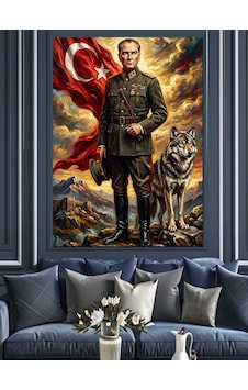 Atatürk Türk Bayrağı Ve Kurt Figürü Dekoratif Kanvas - Mdf Ahşap Tablo Atatürk Türk Bayrağı Ve Kurt Figürü Dekoratif Kanvas - Mdf Ahşap Tablo