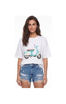 Onloox Kadın Beyaz Beyaz Pamuklu Bisiklet Yaka Kısa Kollu Regular Kesim Scooter Baskılı T-shirt Onloox Kadın Beyaz Beyaz Pamuklu Bisiklet Yaka Kısa Kollu Regular Kesim Scooter Baskılı T-shirt