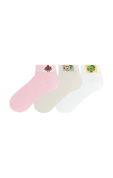 Brz Kids Lastik Meyve Desenli Kız Çocuk Patik Çorabı 3'Lü Set Çok Renkli