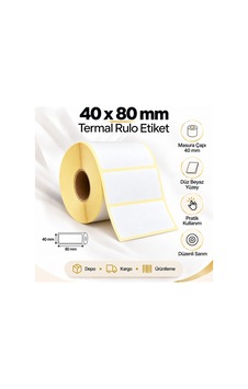 40x80 Mm Rulo Termal Ribonsuz Barkod Etiketi 40 Mm Masura 1000'li Sarım 1 40x80 Mm Rulo Termal Ribonsuz Barkod Etiketi 40 Mm Masura 1000'li Sarım 1