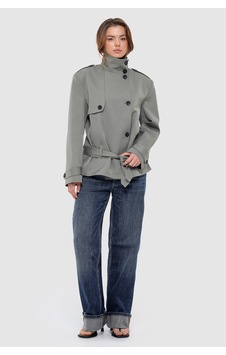 Thalure Kadın Çağla Yeşili Dik Yaka Oversize Kısa Trençkot Thalure Kadın Çağla Yeşili Dik Yaka Oversize Kısa Trençkot