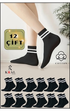 Kral Socks Erkek Kadın 12 Çift Çizgili Kolej Tenis Çorabı Pamuklu Terletmez Çorap Siyah Kral Socks Erkek Kadın 12 Çift Çizgili Kolej Tenis Çorabı Pamuklu Terletmez Çorap Siyah