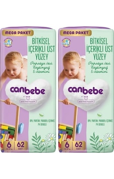 Canbebe Bebek Bezi Mega Paket 6 Beden Xl 15-27kg 62 Li X 2 Ade PKT 2'li