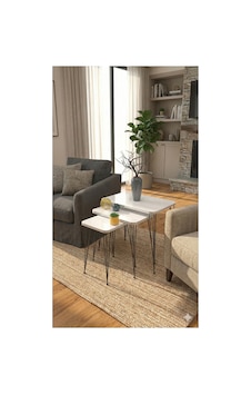 Metal Ayaklı Zigon Sehpa 3 Lü Set Beyaz Metal Ayaklı Zigon Sehpa 3 Lü Set Beyaz