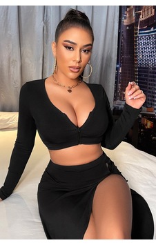 Najmaddin.com Beru Kadın Siyah Uzun Kol Göğüs Ve Göbek Dekolteli Fermuarlı Crop Top Bluz Najmaddin.com Beru Kadın Siyah Uzun Kol Göğüs Ve Göbek Dekolteli Fermuarlı Crop Top Bluz