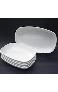 6 Adet Beyaz Melamin Kayık Tabak 28x18cm Büyük Boy Salata Tabağı Günlük Kullanıma Hesaplı Oval Tabak Çok Renkli