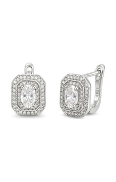 Servi 925 Ayar Gümüş Zirkon Taşlı Oval Baget Halo Küpe-453 Servi 925 Ayar Gümüş Zirkon Taşlı Oval Baget Halo Küpe-453