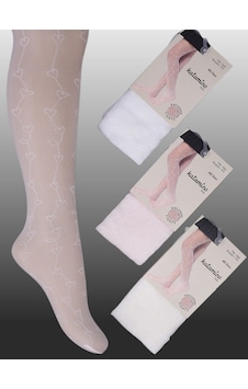Kıpırık Baby 1'li Kız Çocuk İnce Kalp Desen Detaylı Külotlu Çorap Pembe-1252 Pembe
