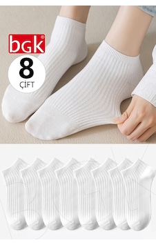 Bgk Unisex 8 Çift Pamuklu Basic Derbili Çorap Siyah-beyaz Beyaz