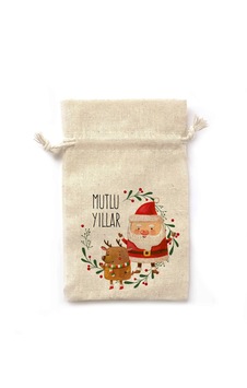 Yılbaşı Temalı 10 Ad Amerikan Bez İpli Hediye Kesesi Noel Baba 8,5x12,5 Cm 8,5 Cm X 12,5 Cm