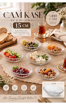 Porsima Suga 4472 6'lı Oval Cam Kase Seti 15 Cm Çerezlik, Reçellik, Kahvaltılık Ve Sosluk