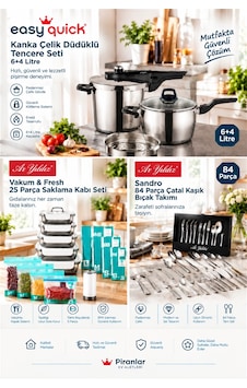 Aryıldız 3'lü Mutfak Seti Kanka Çelik Düdüklü Tencere 4+6 L + Sandro 84 Parça Çkb Takımı + Vacuum Fresh 25 Parça Saklama Kabı Diğer Aryıldız 3'lü Mutfak Seti Kanka Çelik Düdüklü Tencere 4+6 L + Sandro 84 Parça Çkb Takımı + Vacuum Fresh 25 Parça Saklama Kabı Diğer