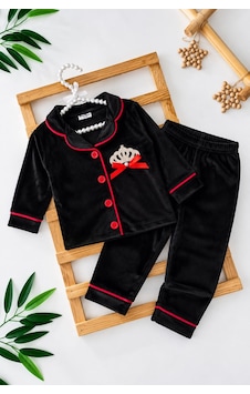 Minigimin Cicileri Taç İşleme Detaylı Kadife Kız Çocuk Pijama Takımı - Siyah Minigimin Cicileri Taç İşleme Detaylı Kadife Kız Çocuk Pijama Takımı - Siyah