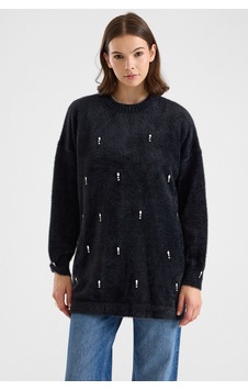 Olcay Taş Detaylı Soft Kumaş Oversize Triko Kazak Siyah 8290 Olcay Taş Detaylı Soft Kumaş Oversize Triko Kazak Siyah 8290