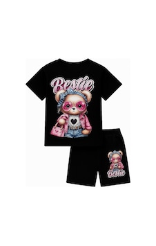 Lolliboomkids Bestie Siyah Ve Pembe Renk Kız Çocuk Takım - Ayıcık Baskılı Tişört & Şort 2'li Set Siyah Lolliboomkids Bestie Siyah Ve Pembe Renk Kız Çocuk Takım - Ayıcık Baskılı Tişört & Şort 2'li Set Siyah