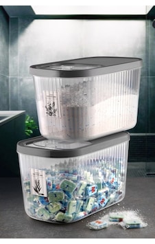KitchenLife 2'li 7,5 Lt Çizgili Erzak Bakliyat Saklama Kabı - Kayar Kapaklı Deterjan Tablet Saklama Kutusu KitchenLife 2'li 7,5 Lt Çizgili Erzak Bakliyat Saklama Kabı - Kayar Kapaklı Deterjan Tablet Saklama Kutusu