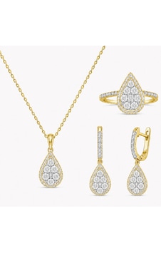 Agakulche Damla Baget Kadın Gümüş Set Gold S52-gb 925