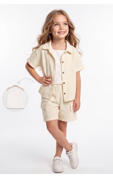 Mnk Baby & Kids Kız Çocuk 3 Parça Pamuklu Müslin Rahat Takım M00837 Ekru Mnk Baby & Kids Kız Çocuk 3 Parça Pamuklu Müslin Rahat Takım M00837 Ekru