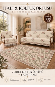 3 Lü Set 2 Adet 165x215 Cm Koltuk Örtüsü + 1 Adet 6m2 180x280 Cm Kaymaz Taban Dijital Baskılı Halı krem 3 Lü Set 2 Adet 165x215 Cm Koltuk Örtüsü + 1 Adet 6m2 180x280 Cm Kaymaz Taban Dijital Baskılı Halı krem