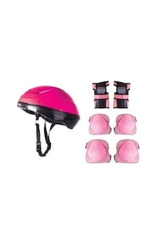 Pembe Bisiklet Scooter Kask Dizlik Dirseklik Koruyucu Set Çok Renkli