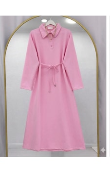 Lovie Moda Kadın Polo Yaka Bağcıklı Elbise - Pembe Lovie Moda Kadın Polo Yaka Bağcıklı Elbise - Pembe