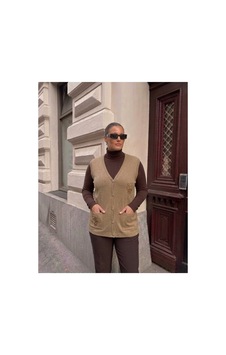 Onno Style Women Cebi Taşlı Çelik Örgü Klasik Triko Yelek Bej Onno Style Women Cebi Taşlı Çelik Örgü Klasik Triko Yelek Bej