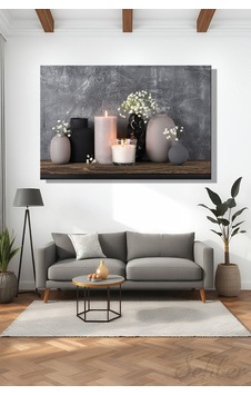 Yatay Tekli Kanvas Duvar Tablosu Modern Salon Mutfak Yatak Odası Ofis Antrasit Gri Mumlar Çok Renkli Yatay Tekli Kanvas Duvar Tablosu Modern Salon Mutfak Yatak Odası Ofis Antrasit Gri Mumlar Çok Renkli