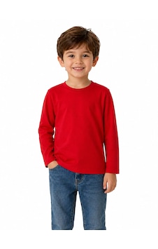 Bebeman Kırmızı Çocuk Uzun Kollu T-shirt Kız - Erkek Unisex %100 Pamuk